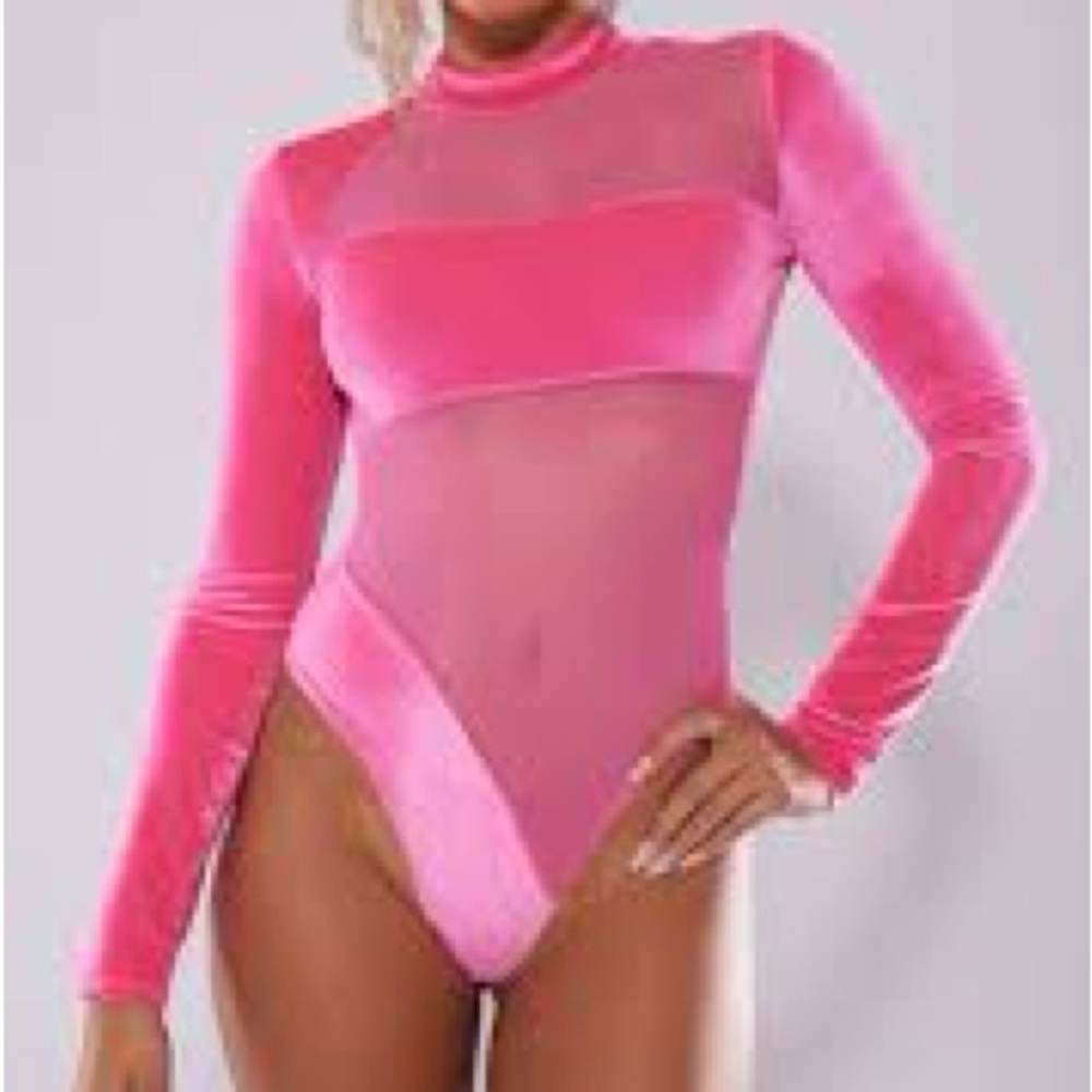 Pretty Little Thing Pink Velvet Bodysuit with Skirt - Picture 2 of 7